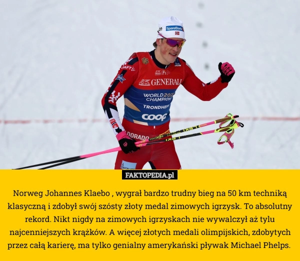 
    Norweg Johannes Klaebo , wygrał bardzo trudny bieg na 50 km techniką klasyczną