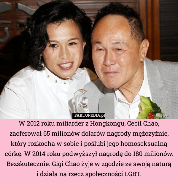 
    W 2012 roku miliarder z Hongkongu, Cecil Chao, zaoferował 65 milionów dolarów