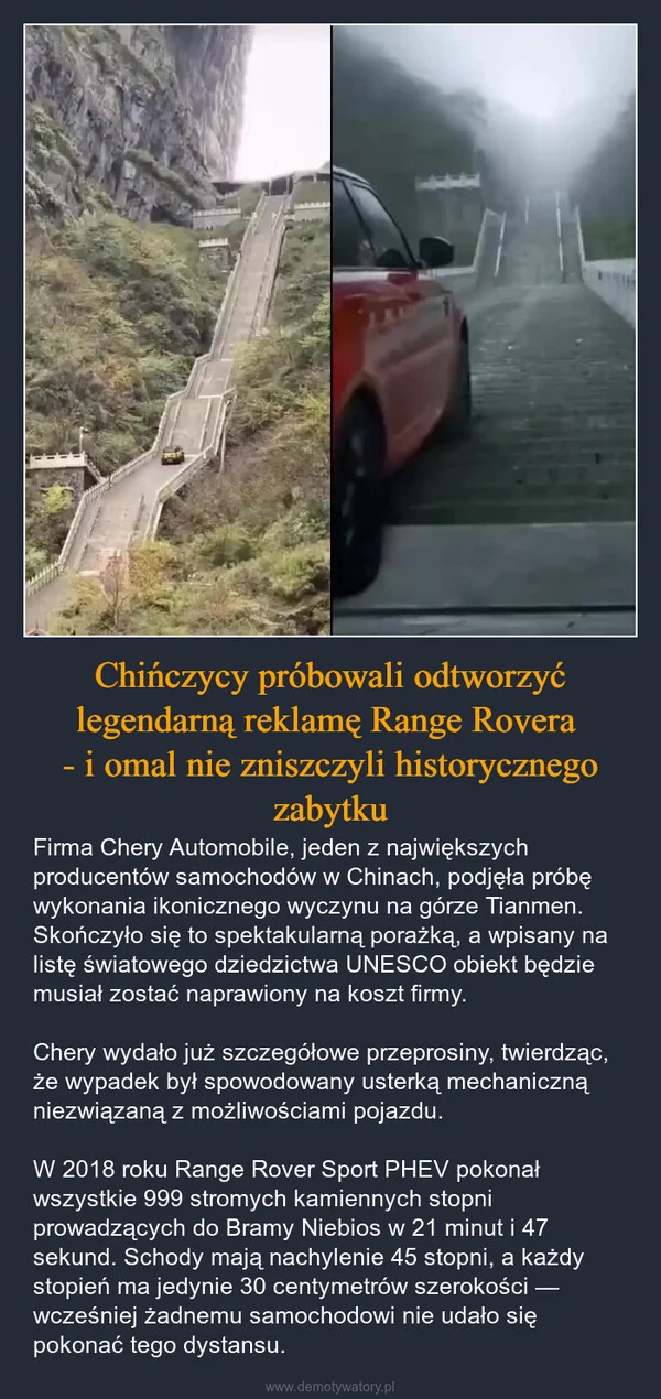 
    Chińczycy próbowali odtworzyć legendarną reklamę Range Rovera - i omal nie zniszczyli historycznego zabytku