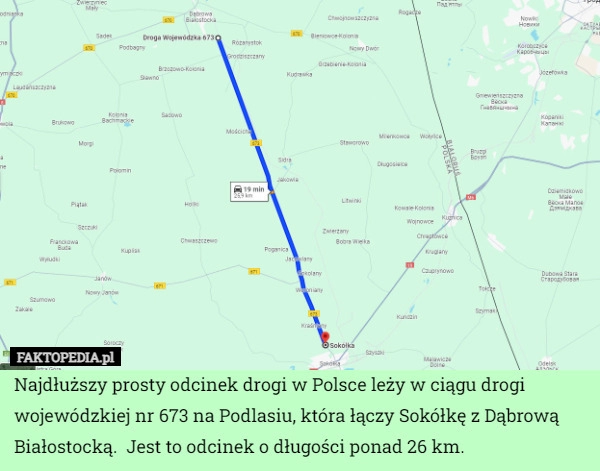 
    Najdłuższy prosty odcinek drogi w Polsce leży w ciągu drogi wojewódzkiej