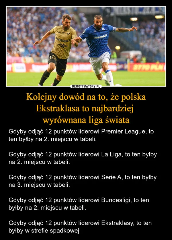 
    Kolejny dowód na to, że polska Ekstraklasa to najbardziej wyrównana liga świata
