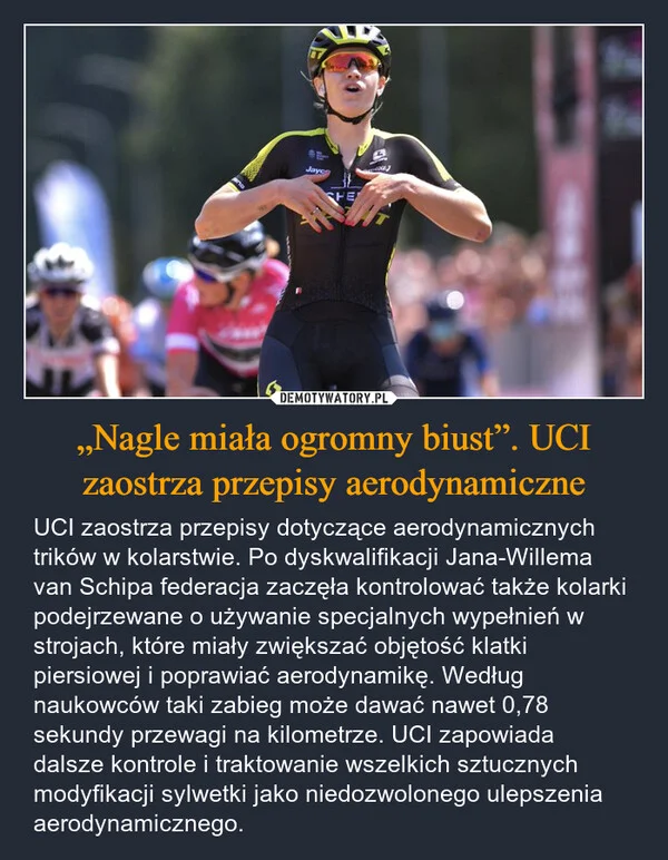 
    „Nagle miała ogromny biust”. UCI zaostrza przepisy aerodynamiczne