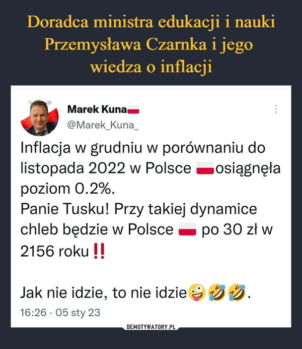 
    Doradca ministra edukacji i nauki Przemysława Czarnka i jego
wiedza o inflacji 