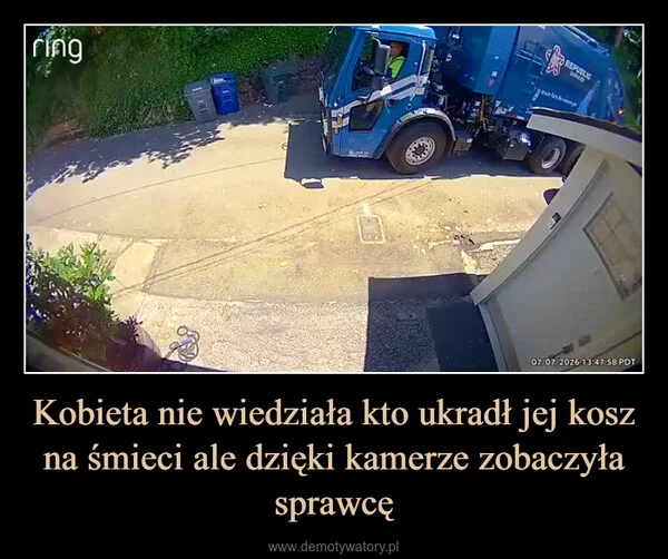 Kobieta nie wiedziała kto ukradł jej kosz na śmieci ale dzięki kamerze zobaczyła sprawcę