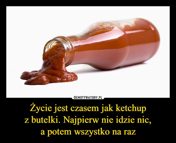 
    Życie jest czasem jak ketchup z butelki. Najpierw nie idzie nic, a potem wszystko na raz