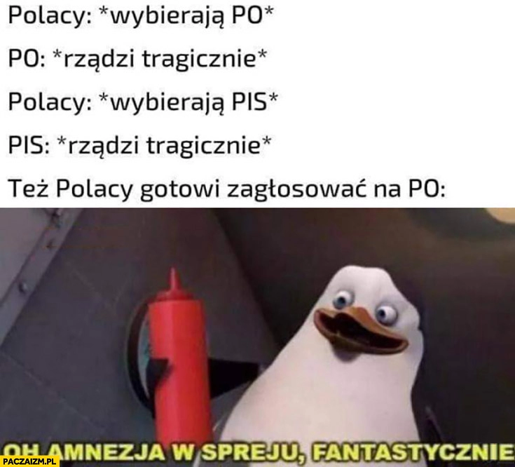 
    Polacy wybierają PO, rządzi tragicznie, wybierają PiS, rządzi tragicznie Polacy gotowi zagłosować na PO amnezja w spreju fantastycznie