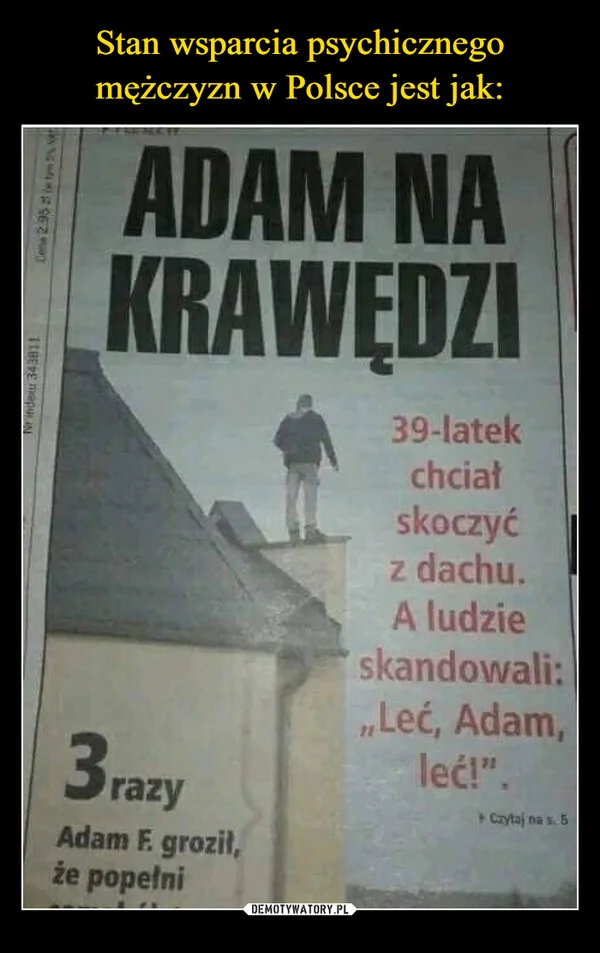 
    Stan wsparcia psychicznego mężczyzn w Polsce jest jak: