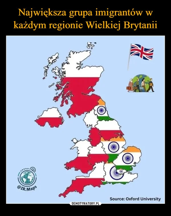 Największa grupa imigrantów w każdym regionie Wielkiej Brytanii