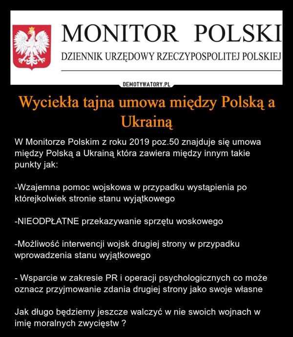 
    Wyciekła tajna umowa między Polską a Ukrainą 