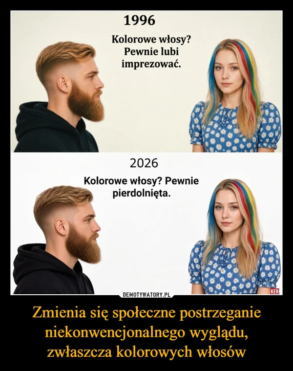 
    Zmienia się społeczne postrzeganie niekonwencjonalnego wyglądu, zwłaszcza kolorowych włosów