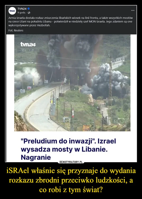 
    iSRAel właśnie się przyznaje do wydania rozkazu zbrodni przeciwko ludzkości, a co robi z tym świat?