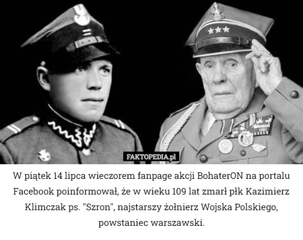 
    W piątek 14 lipca wieczorem fanpage akcji BohaterON na portalu Facebook