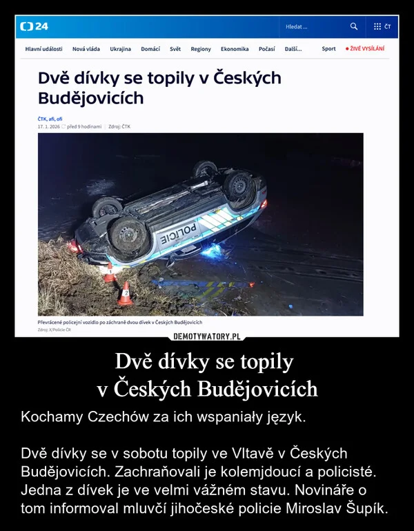 
    Dvě dívky se topily v Českých Budějovicích