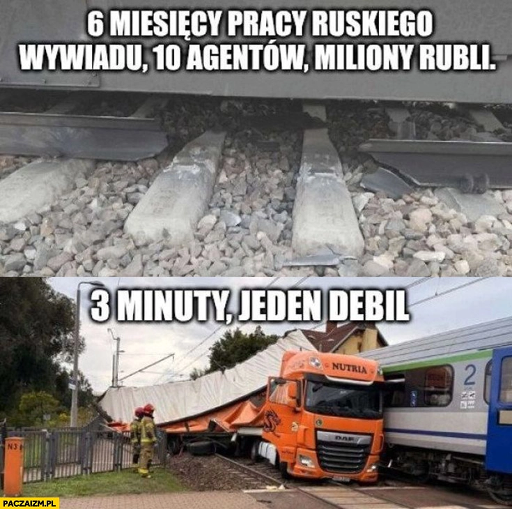 6 miesięcy pracy ruskiego wywiadu 10 agentów, miliony rubli – pęknięta szyna vs 3 minuty jeden debil wypadek TIR pociąg