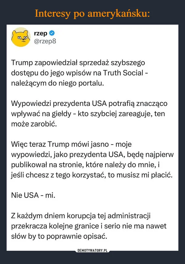 
    Interesy po amerykańsku: