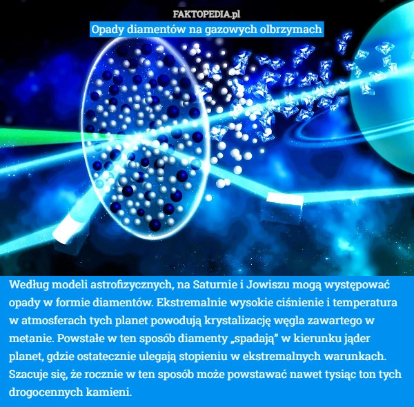 
    Według modeli astrofizycznych, na Saturnie i Jowiszu mogą występować opady
