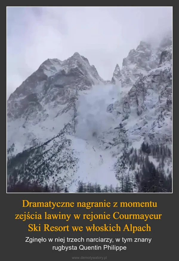 
    Dramatyczne nagranie z momentu zejścia lawiny w rejonie Courmayeur Ski Resort we włoskich Alpach
