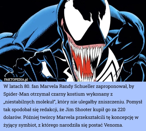 
    W latach 80. fan Marvela Randy Schueller zaproponował, by Spider-Man otrzymał...