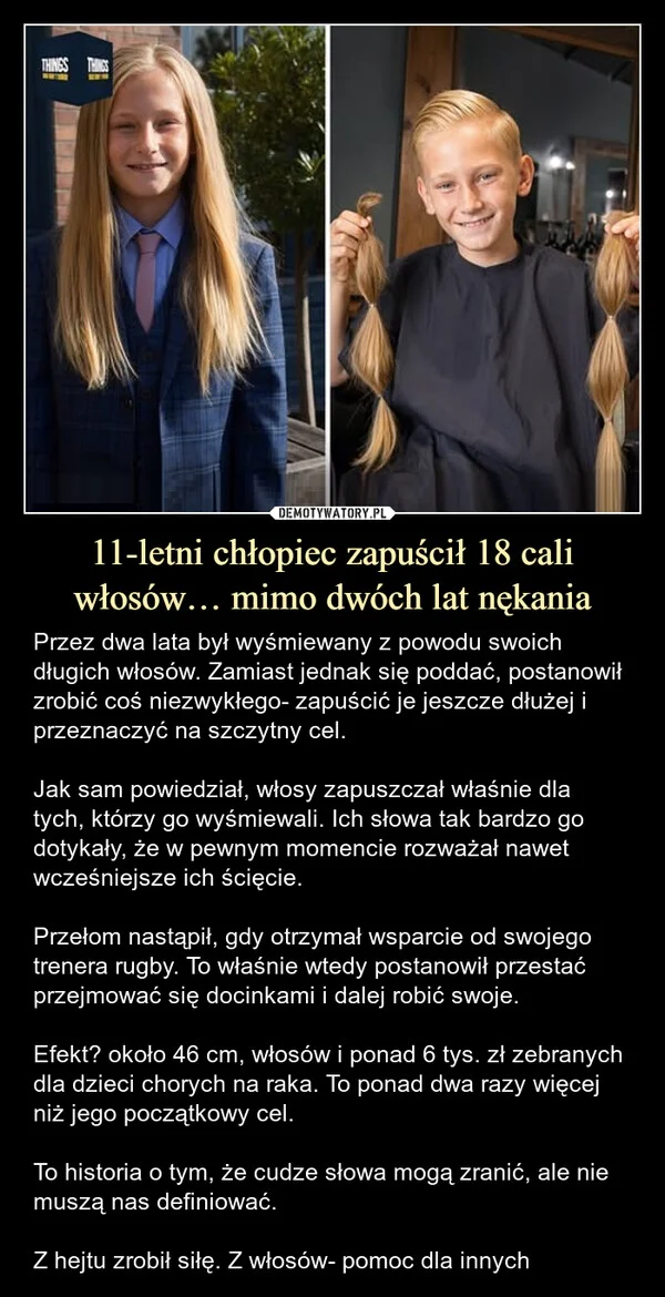 
    11-letni chłopiec zapuścił 18 cali włosów… mimo dwóch lat nękania