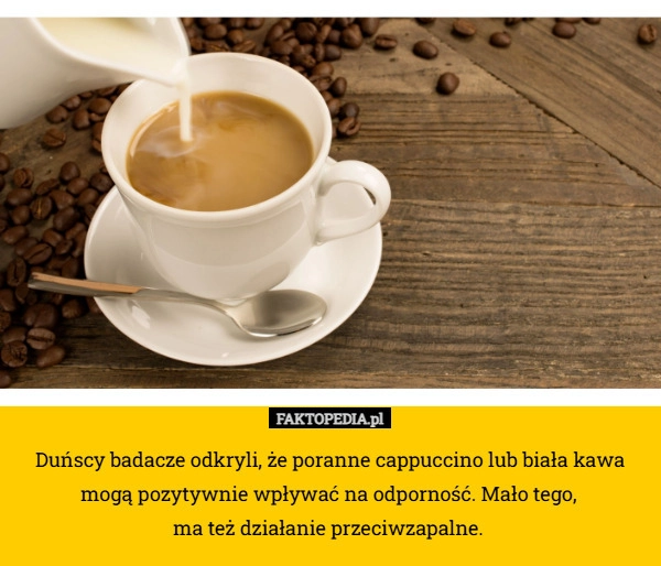 
    Duńscy badacze odkryli, że poranne cappuccino lub biała kawa mogą pozytywnie