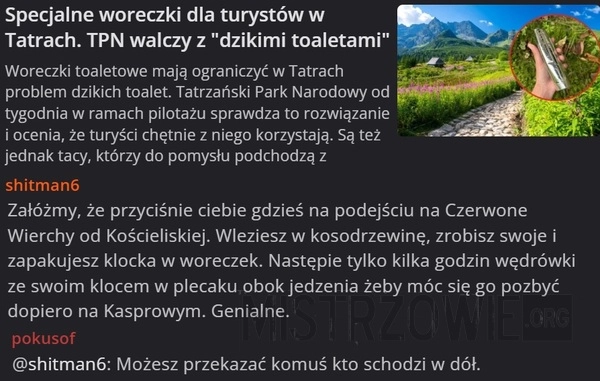 
    Specjalne woreczki dla turystów w Tatrach