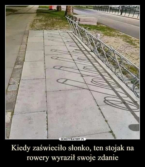 
    Kiedy zaświeciło słonko, ten stojak na rowery wyraził swoje zdanie