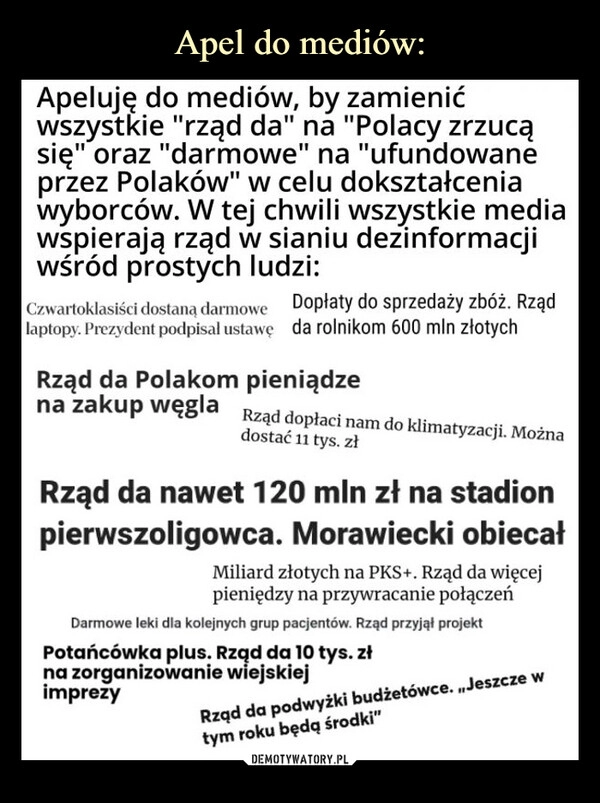 
    Apel do mediów: