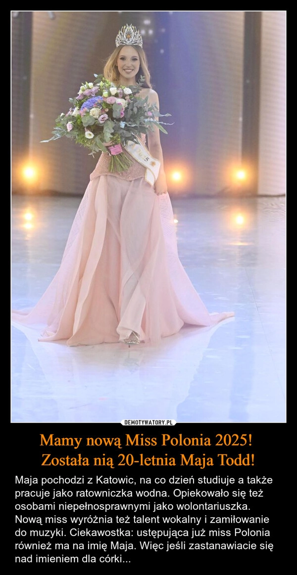 
    Mamy nową Miss Polonia 2025! 
Została nią 20-letnia Maja Todd!