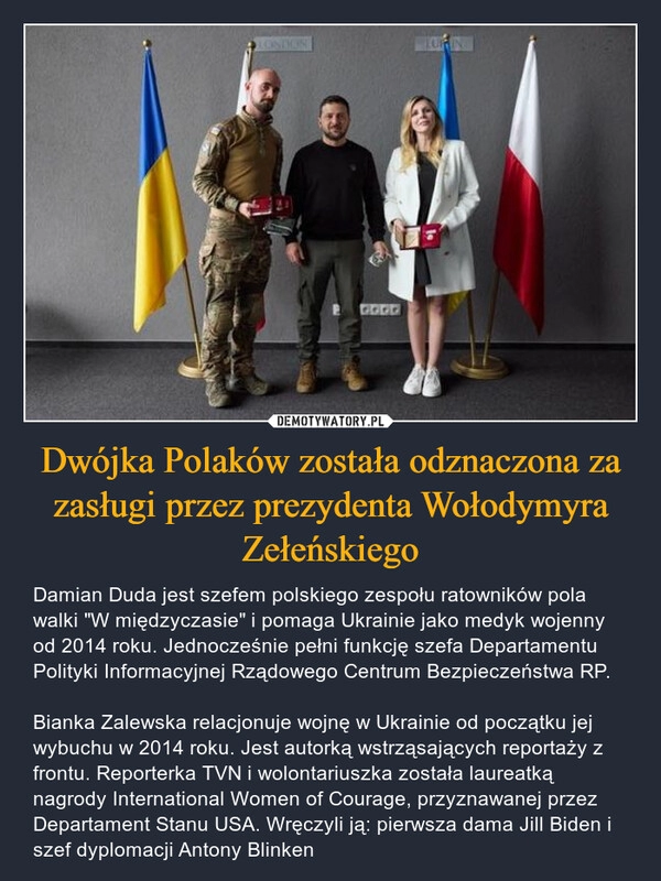 
    Dwójka Polaków została odznaczona za zasługi przez prezydenta Wołodymyra Zełeńskiego