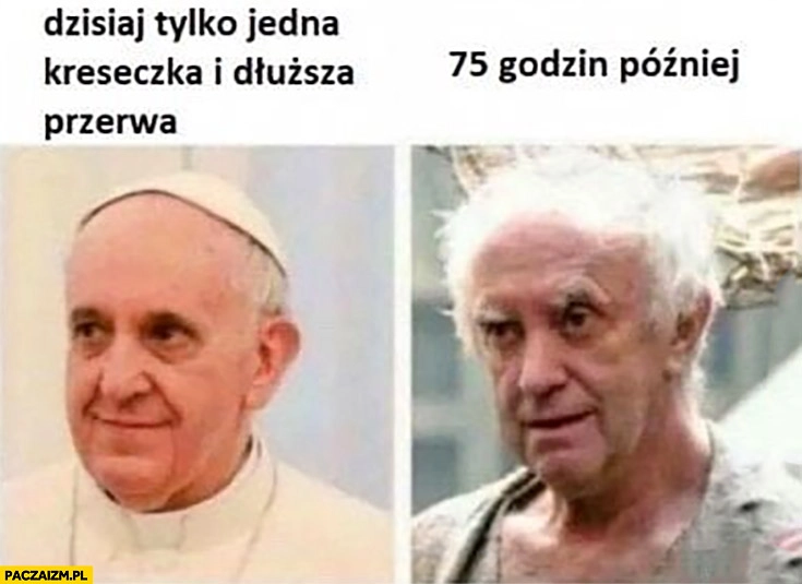 
    Papież Franciszek dzisiaj tylko jedna kreseczka i dłuższa przerwa, 75 godzin później rozczochrany