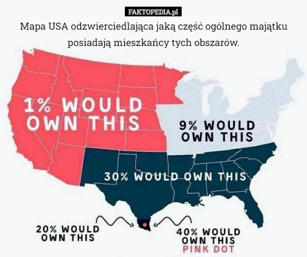 
    Mapa USA odzwierciedlająca jaką część ogólnego majątku posiadają mieszkańcy