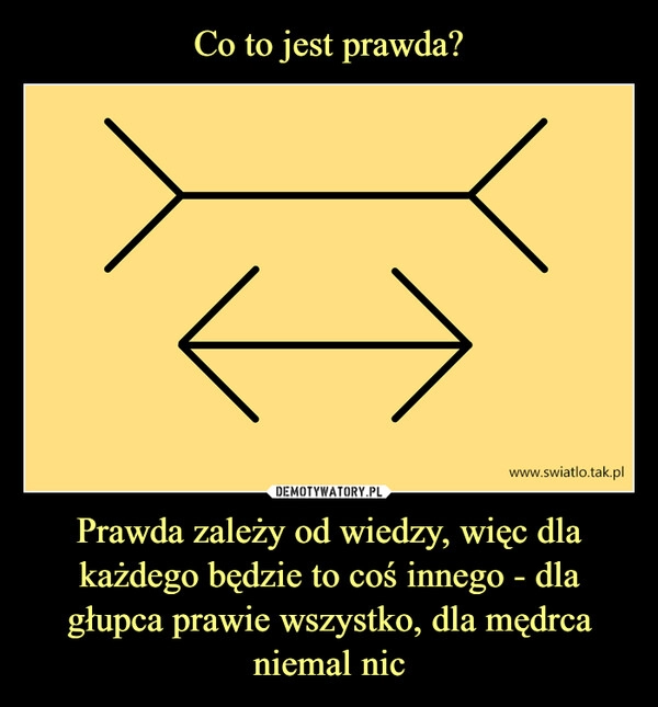 
    Co to jest prawda? Prawda zależy od wiedzy, więc dla każdego będzie to coś innego - dla głupca prawie wszystko, dla mędrca niemal nic