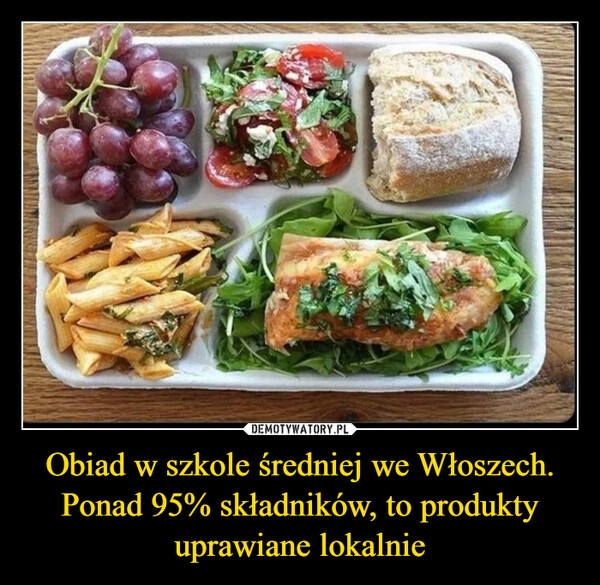 
    Obiad w szkole średniej we Włoszech. Ponad 95% składników, to produkty uprawiane lokalnie