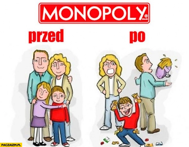 
    Rodzina gra w Monopoly przed po