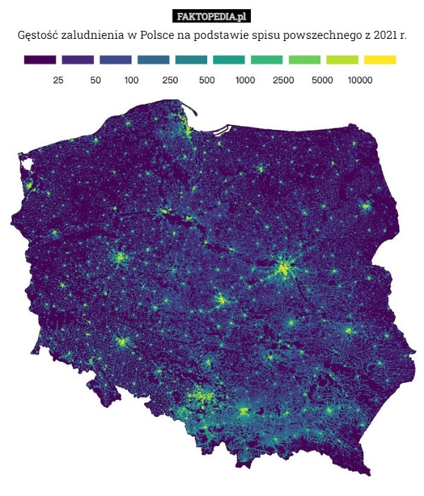 
    
			Gęstość zaludnienia w Polsce na podstawie spisu powszechnego z 2021 r.					