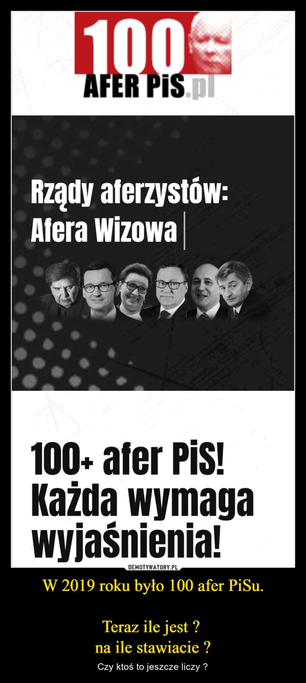 
    W 2019 roku było 100 afer PiSu.

Teraz ile jest ? 
na ile stawiacie ?