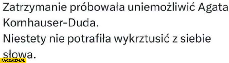 
    Zatrzymanie próbowała uniemożliwić Agata Kornhauser-Duda, niestety nie potrafiła wykrztusić z siebie słowa Kamiński Wąsik