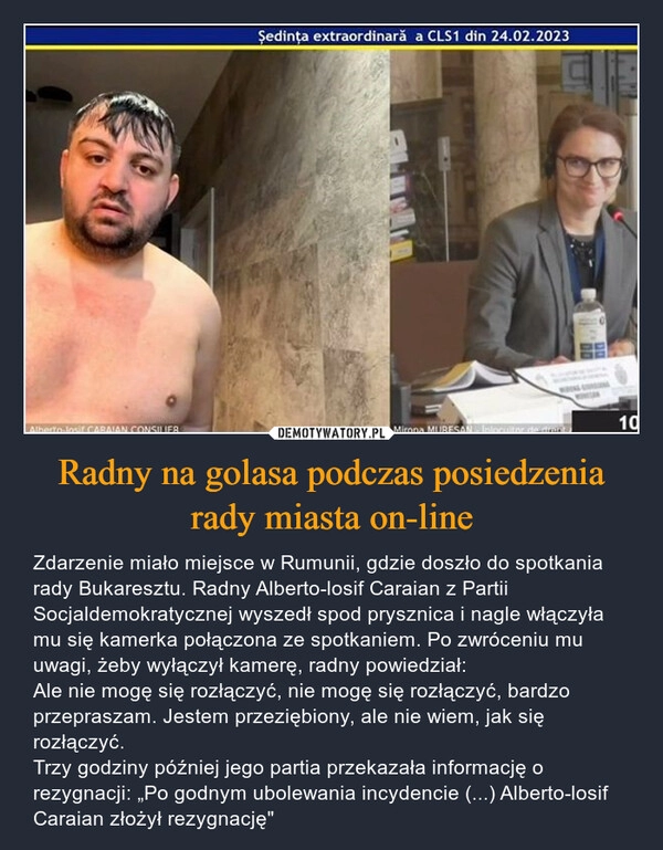 
    Radny na golasa podczas posiedzenia rady miasta on-line