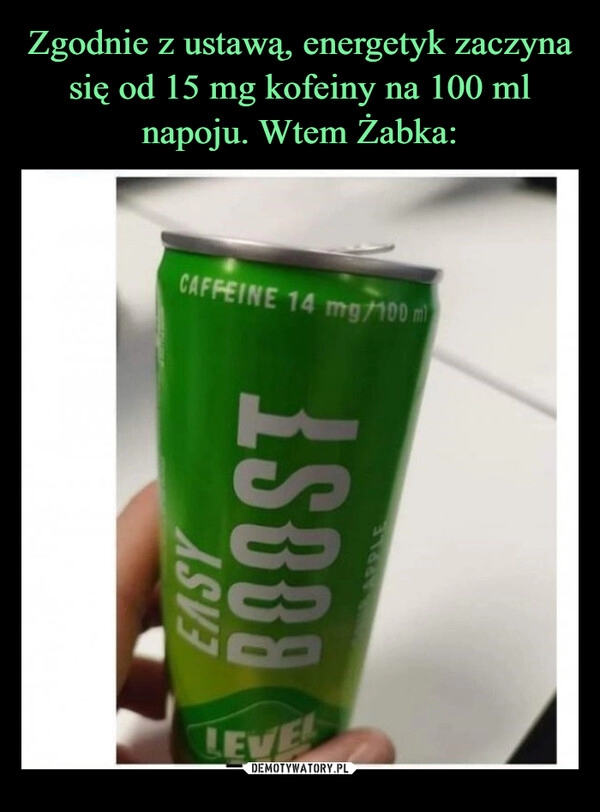 
    Zgodnie z ustawą, energetyk zaczyna się od 15 mg kofeiny na 100 ml napoju. Wtem Żabka: