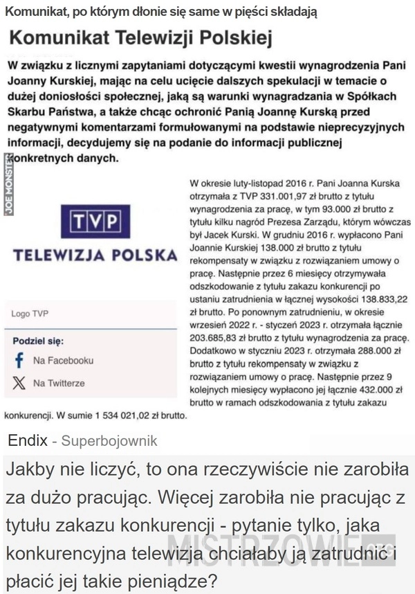 
    Komunikat, po którym dłonie się same w pięści składają