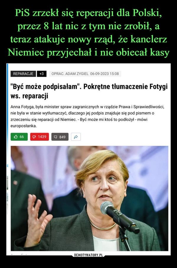 
    PiS zrzekł się reperacji dla Polski, przez 8 lat nic z tym nie zrobił, a teraz atakuje nowy rząd, że kanclerz Niemiec przyjechał i nie obiecał kasy