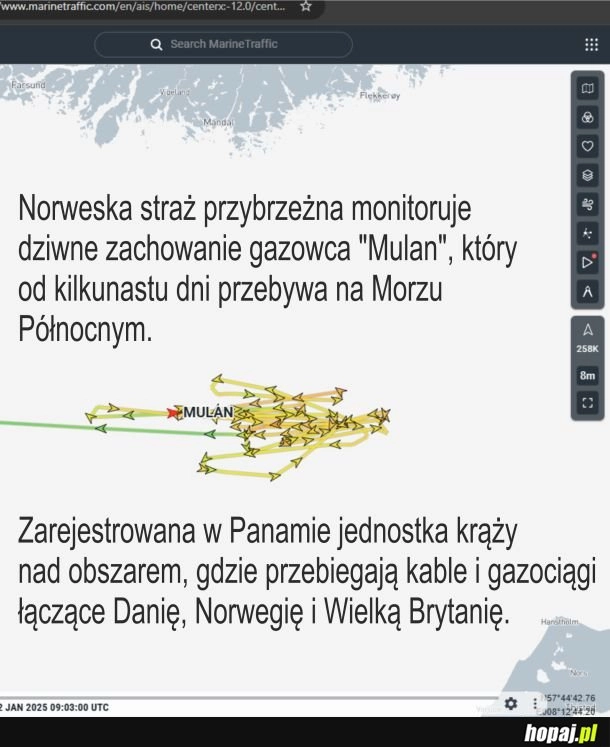 
    Dziwne zachowanie statku na Morzu Północnym. "Mulan" zygzakuje.