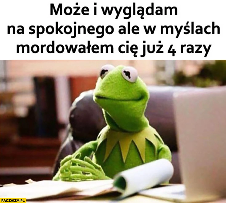 
    Kermit może i wyglądam na spokojnego ale w myślach mordowałem Cię już 4 razy