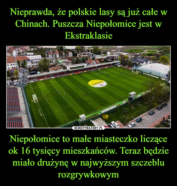 
    Nieprawda, że polskie lasy są już całe w Chinach. Puszcza Niepołomice jest w Ekstraklasie Niepołomice to małe miasteczko liczące ok 16 tysięcy mieszkańców. Teraz będzie miało drużynę w najwyższym szczeblu rozgrywkowym