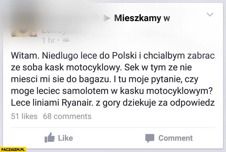 
    Kask motocyklowy nie mieści się do bagażu czy mogę lecieć samolotem Ryanair w kasku motocyklowym?