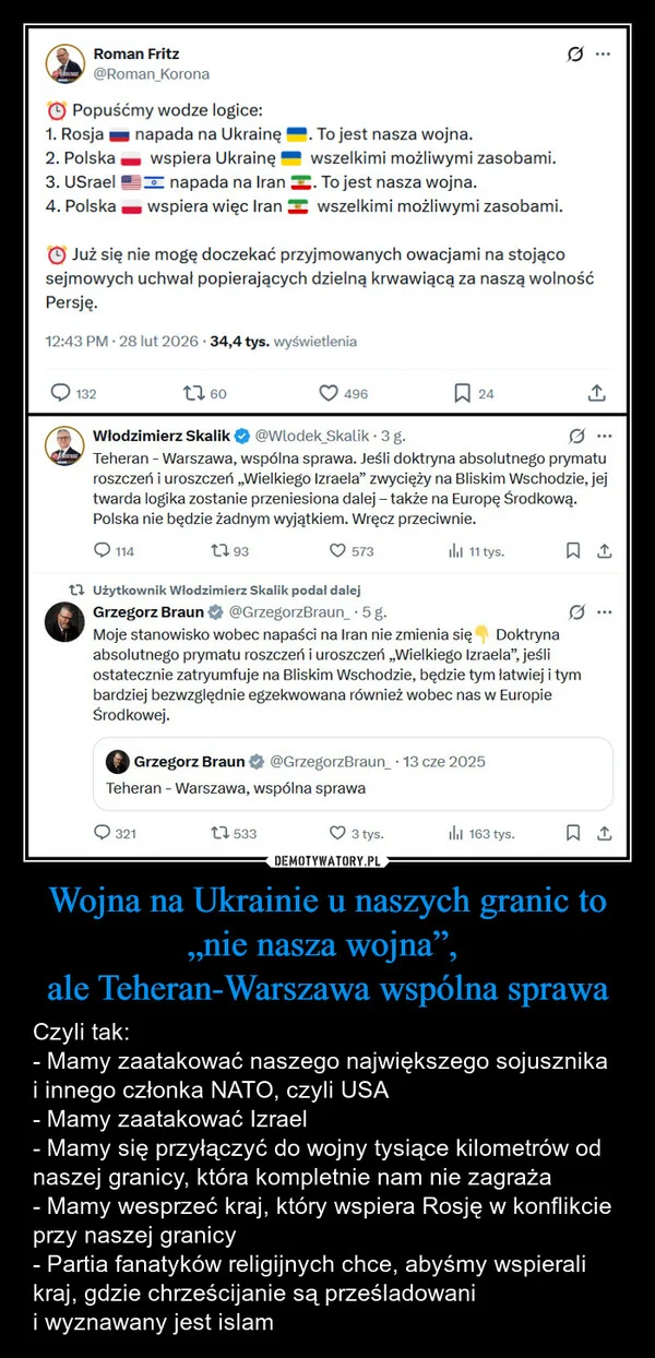 
    Wojna na Ukrainie u naszych granic to „nie nasza wojna”, ale Teheran-Warszawa wspólna sprawa