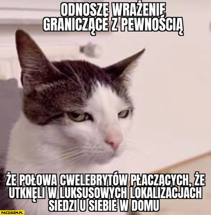 
    Kot kotek odnoszę wrażenie graniczące z pewnością, że połowa celebrytów plączących, że utknęli w Dubaju siedzi u siebie w domu
