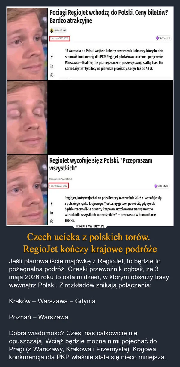 
    Czech ucieka z polskich torów. RegioJet kończy krajowe podróże
