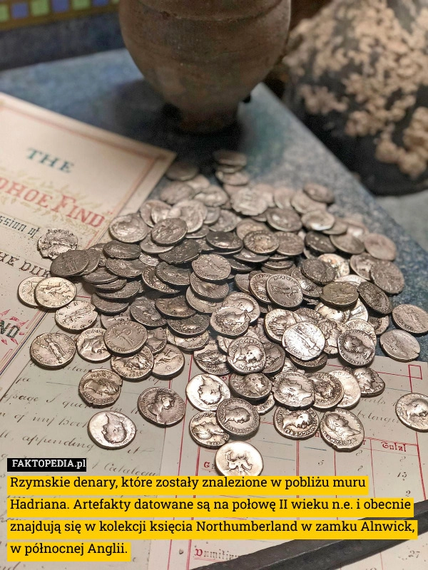
    Rzymskie denary, które zostały znalezione w pobliżu muru Hadriana. Artefakty