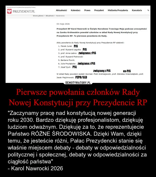 
    Pierwsze powołania członków Rady Nowej Konstytucji przy Prezydencie RP